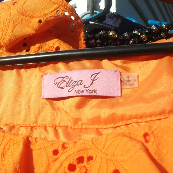Eliza J NY Sz 4 ORANGE 100% COTTON 2 POCKETS Dress - Picture 2 of 6